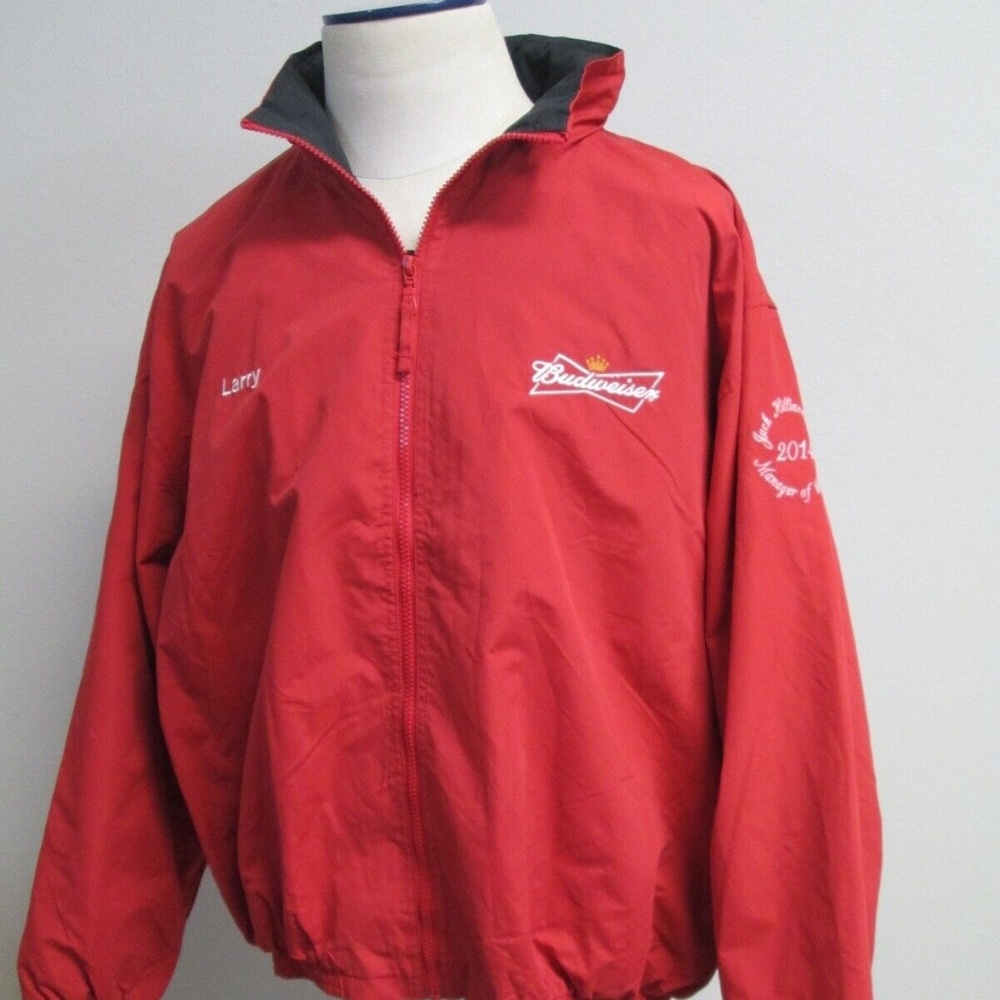 Budweiser Embroidered Red Hoodie Soft Shell Jacket Mens 2XL